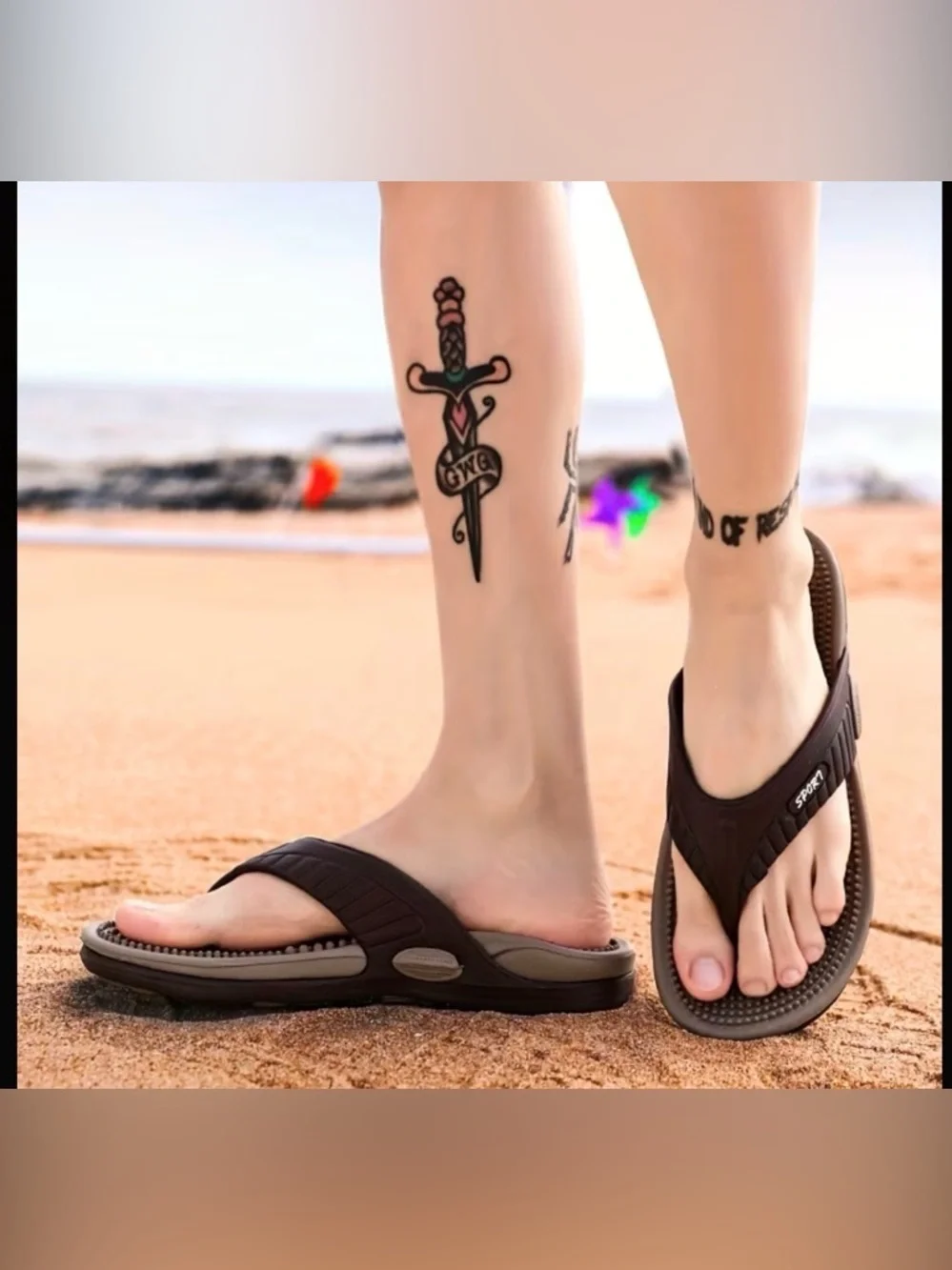 Sport Men's Massage Flip-Flops in Brown and Taupe
